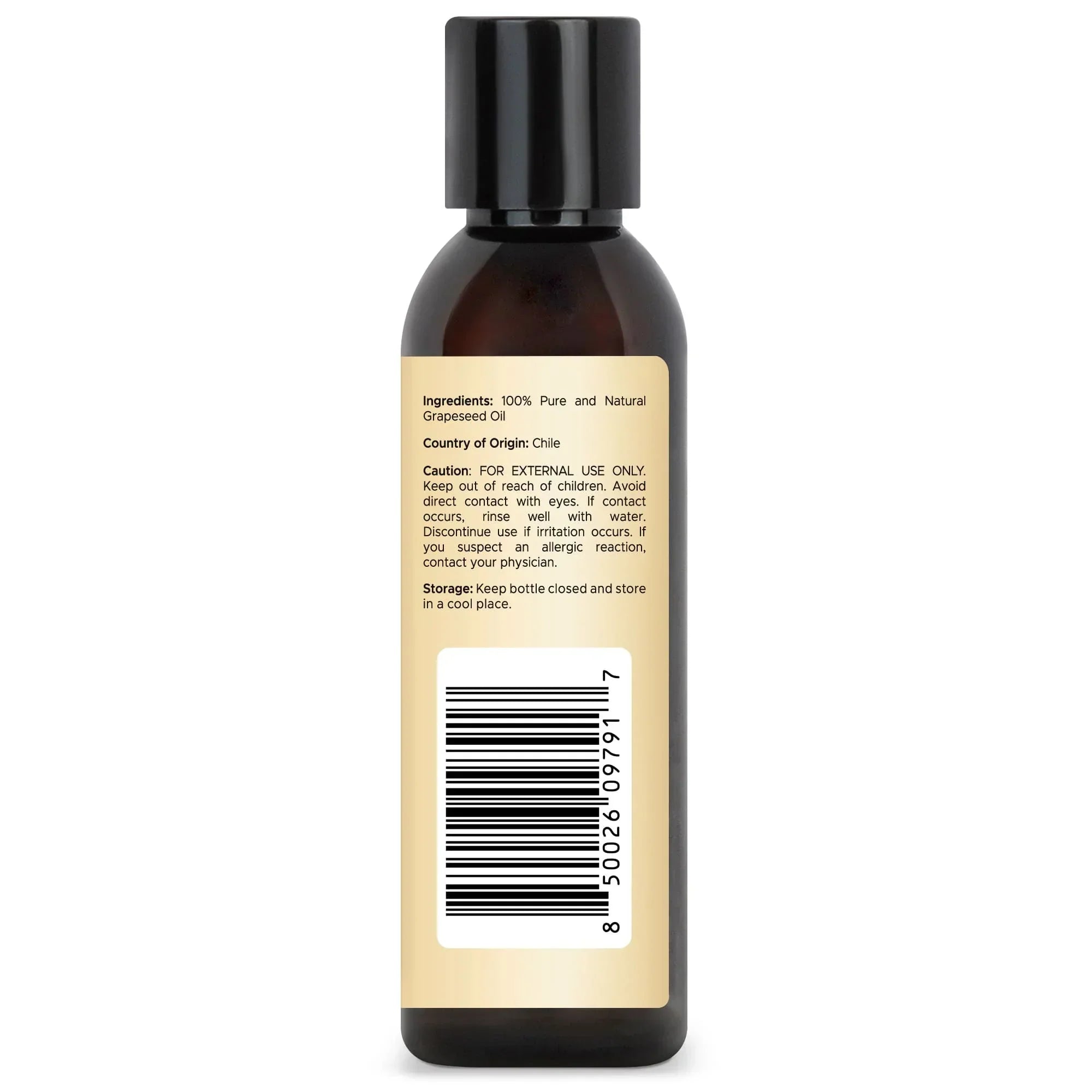 Handcraft Blends 4oz pure grapeseed oil bottle with label and barcode, natural carrier oil