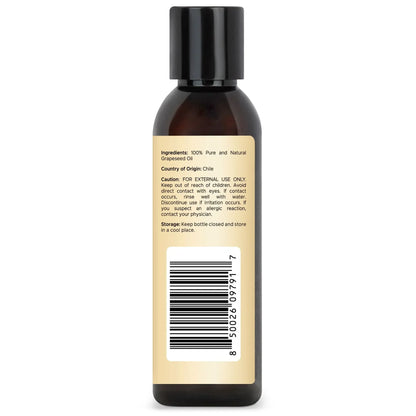 Handcraft Blends 4oz pure grapeseed oil bottle with label and barcode, natural carrier oil