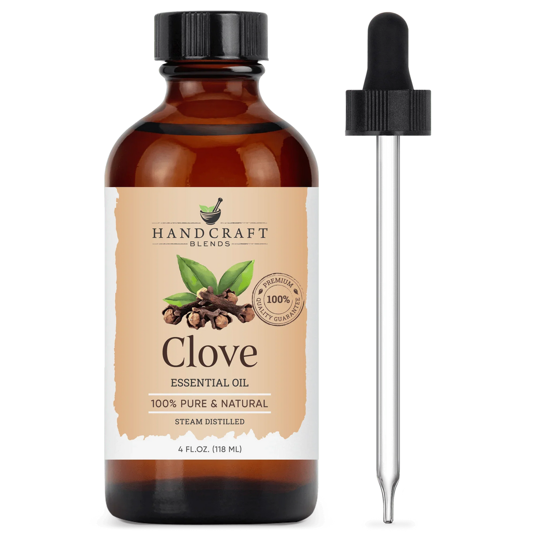 Clove essential oil 4oz amber bottle with dropper, 100% pure natural steam distilled