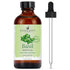 Amber bottle of basil essential oil with dropper, 100% pure and natural, 4 oz size