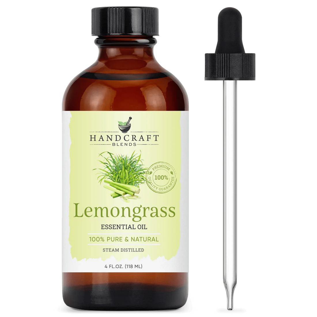 Lemongrass essential oil 4oz amber bottle with dropper, 100% pure and natural aroma oil.
