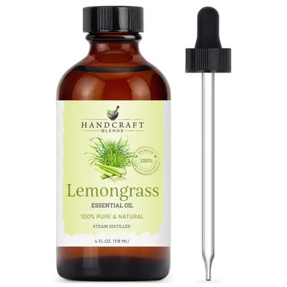 Lemongrass essential oil 4oz amber bottle with dropper, 100% pure and natural aroma oil.