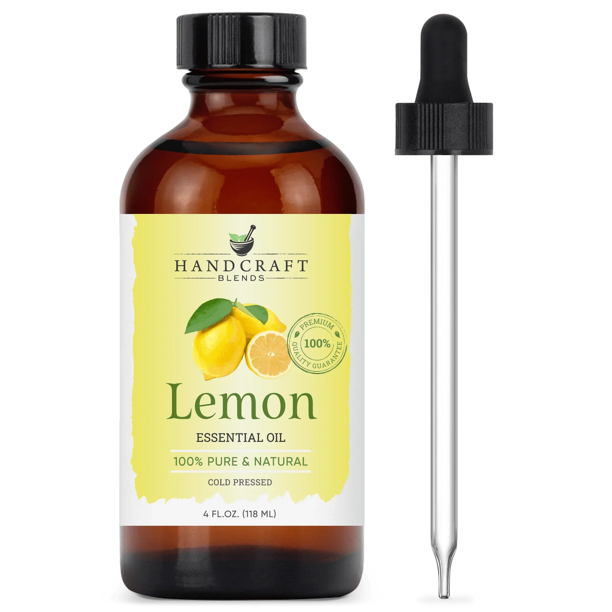 Lemon essential oil 4oz bottle with dropper, 100% pure and natural, cold pressed
