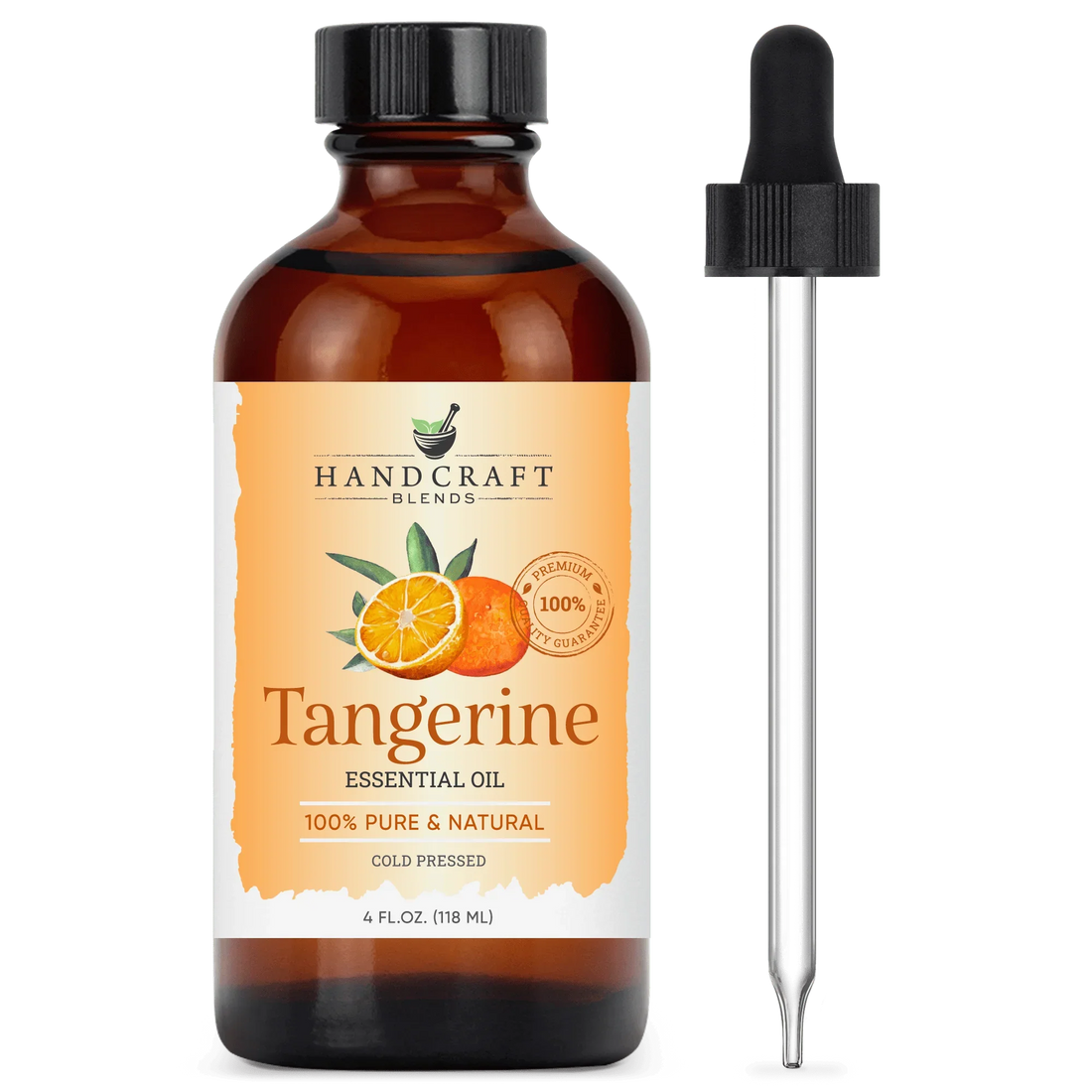 Tangerine essential oil 4oz amber bottle with dropper, cold pressed, 100% pure and natural.