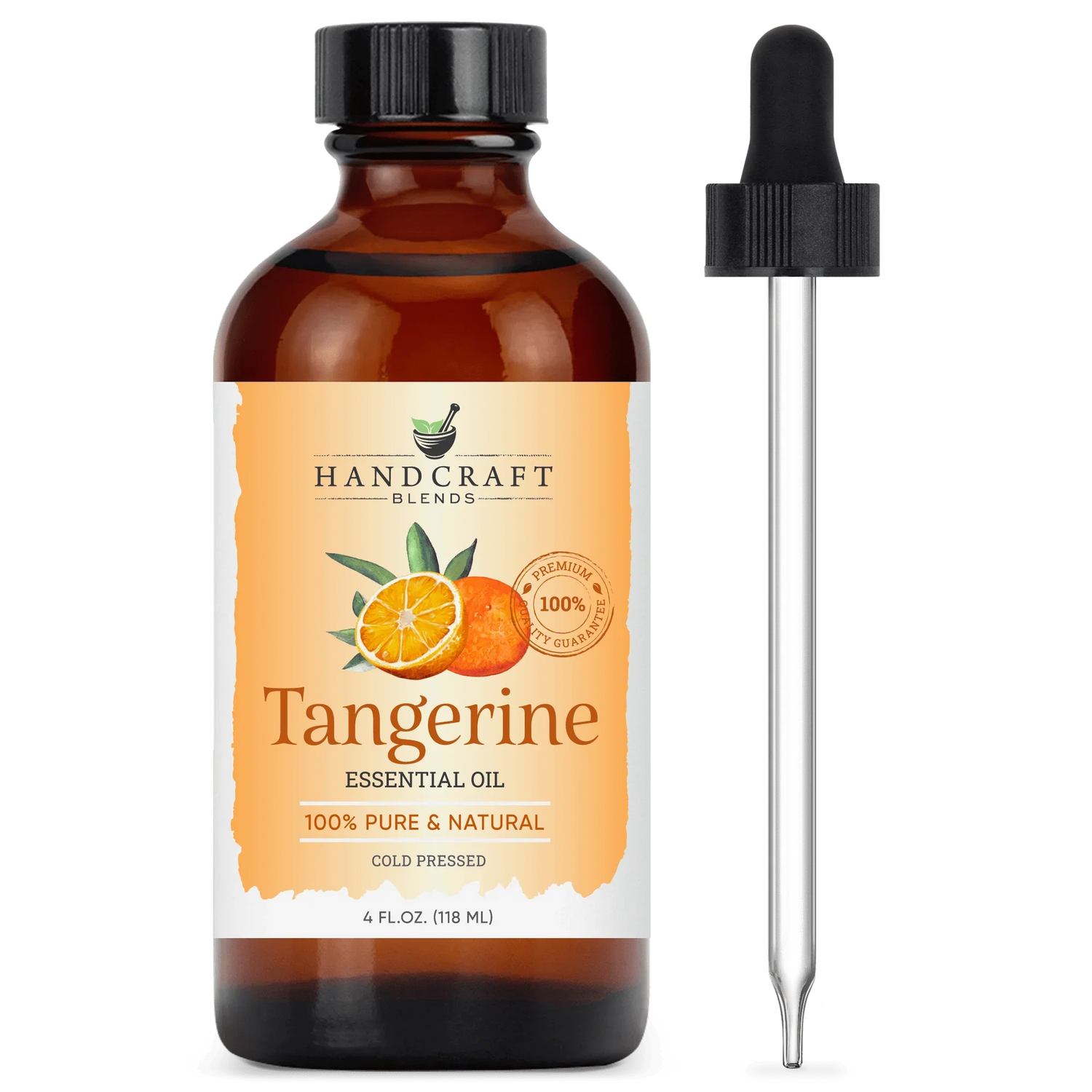 Tangerine essential oil 4oz amber bottle with dropper, cold pressed, 100% pure and natural.