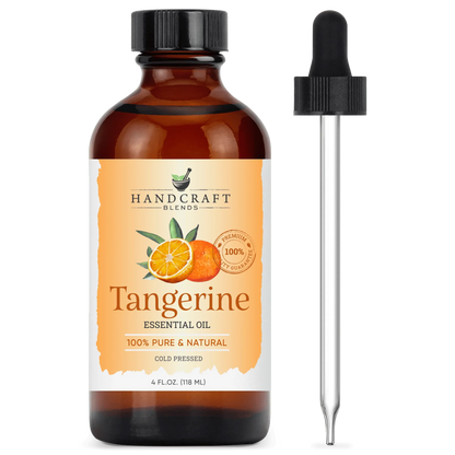 Tangerine essential oil 4oz amber bottle with dropper, cold pressed, 100% pure and natural.