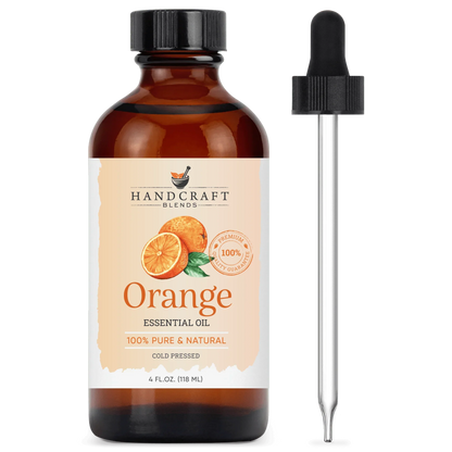 4oz amber bottle of orange essential oil with dropper, pure aromatherapy oil