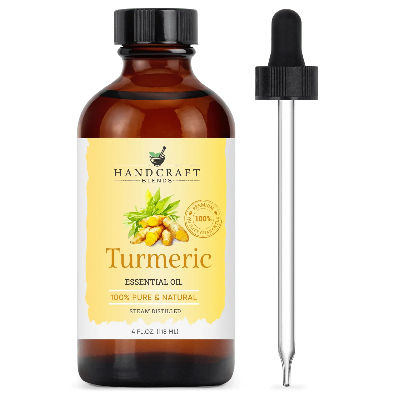 Turmeric essential oil 4 oz amber bottle with dropper, pure natural steam distilled