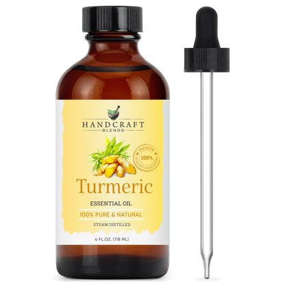 Turmeric essential oil 4 oz amber bottle with dropper, pure natural steam distilled