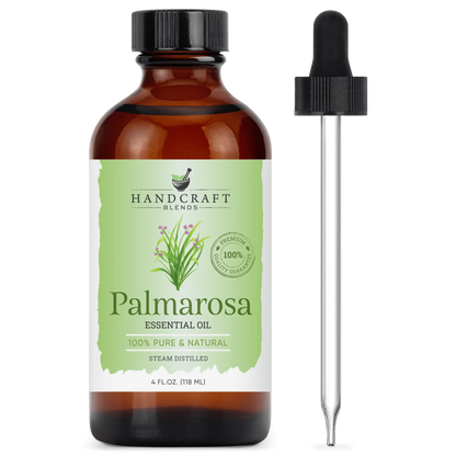 Palmarosa essential oil 4oz amber bottle with dropper, 100% pure and natural, steam distilled