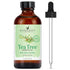 Tea Tree essential oil 4oz amber bottle with dropper, label shows pure and natural aromatherapy oil