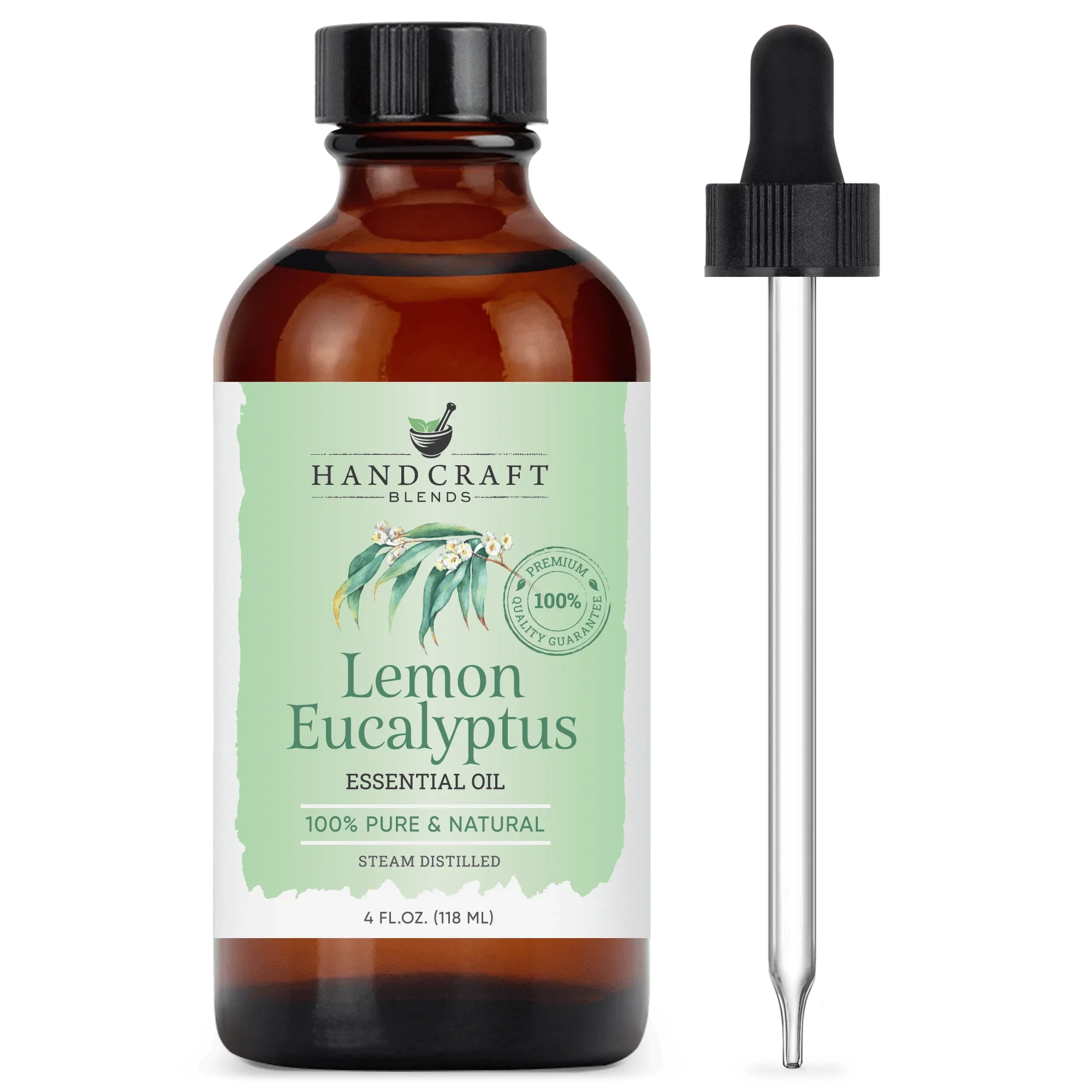 Lemon eucalyptus essential oil bottle with dropper, 100% pure and natural, 4oz size