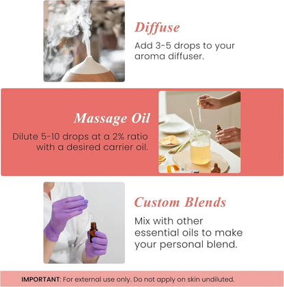 How to use essential oils: diffusing, making massage oil, and creating custom blends.