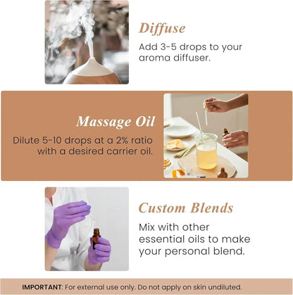 How to use essential oils: add to diffuser, blend with carrier oil, or create custom blends.