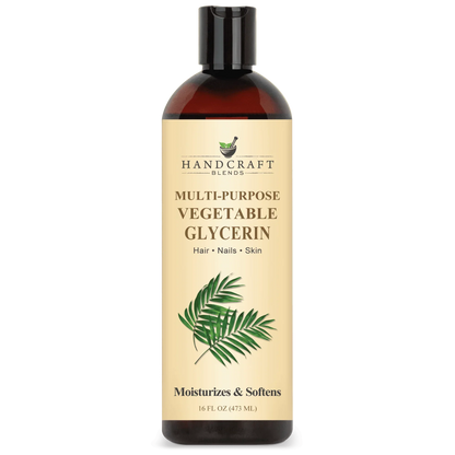 Amber bottle of multi-purpose vegetable glycerin for hair, nails, and skin moisturizing.