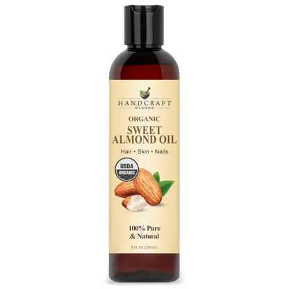 8oz bottle of organic sweet almond oil for hair, skin, nails, USDA certified, pure carrier oil