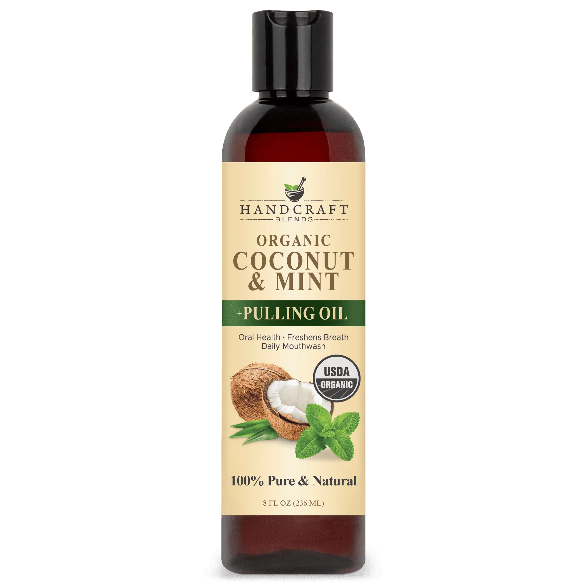 8oz bottle of organic coconut and mint pulling oil, 100% pure and natural, for mouthwash
