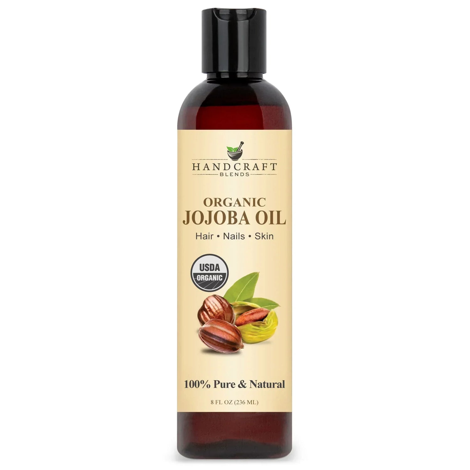 Handcraft Blends 8oz organic jojoba oil bottle for hair, nails, skin, USDA certified