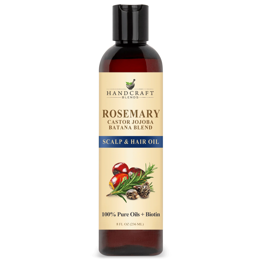 Bottle of rosemary castor jojoba batana scalp and hair oil with biotin, 8oz