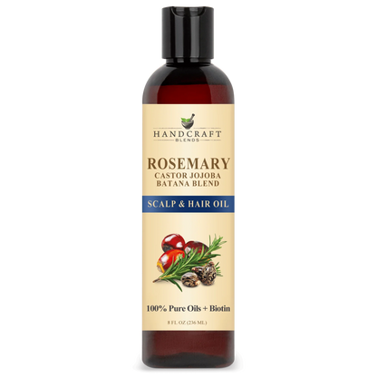 Bottle of rosemary castor jojoba batana scalp and hair oil with biotin, 8oz
