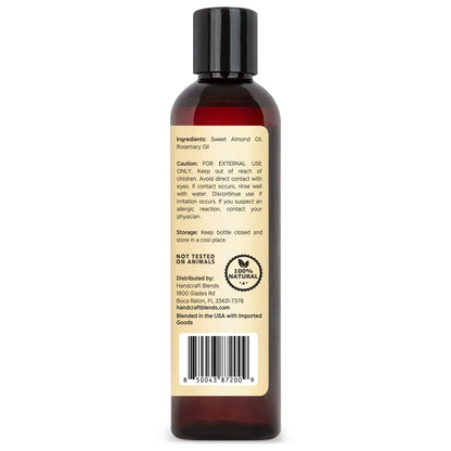 Back label of an 8oz essential oil blend bottle with usage and ingredient details.