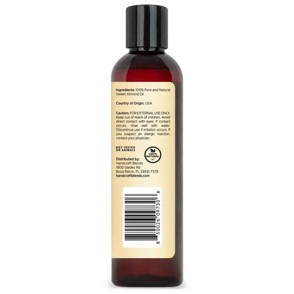 Handcraft Blends sweet almond oil 8oz bottle with ingredient and caution label