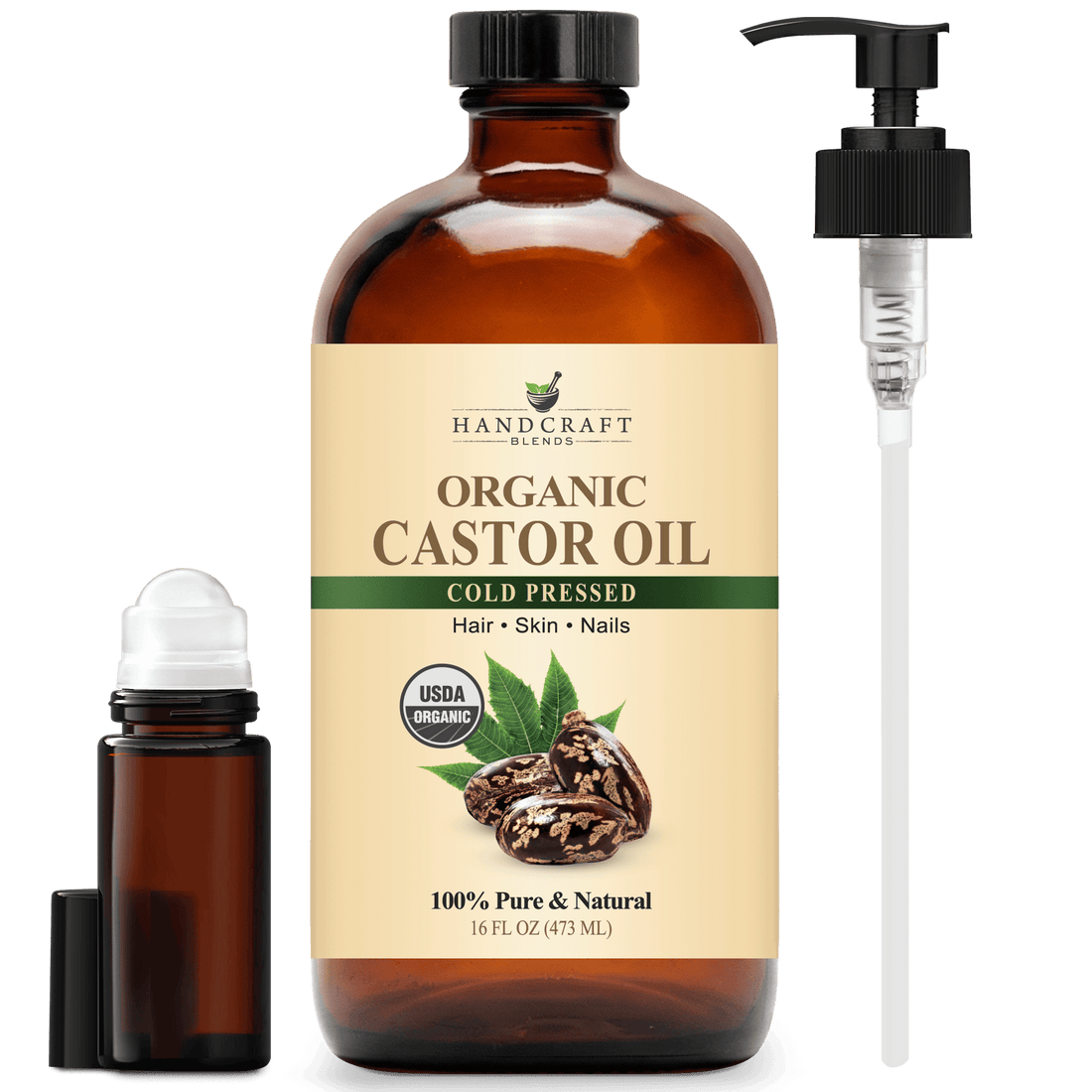Organic Castor Oil - Glass Bottle with Roll on Bottle