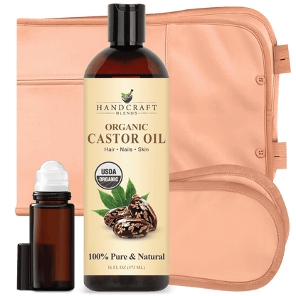 Organic Castor Oil Pack Wrap with Roll on Bottle