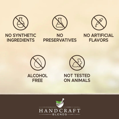 Infographic showing massage oil as alcohol free, no synthetic ingredients, preservative free, not tested on animals, no artificial flavors.