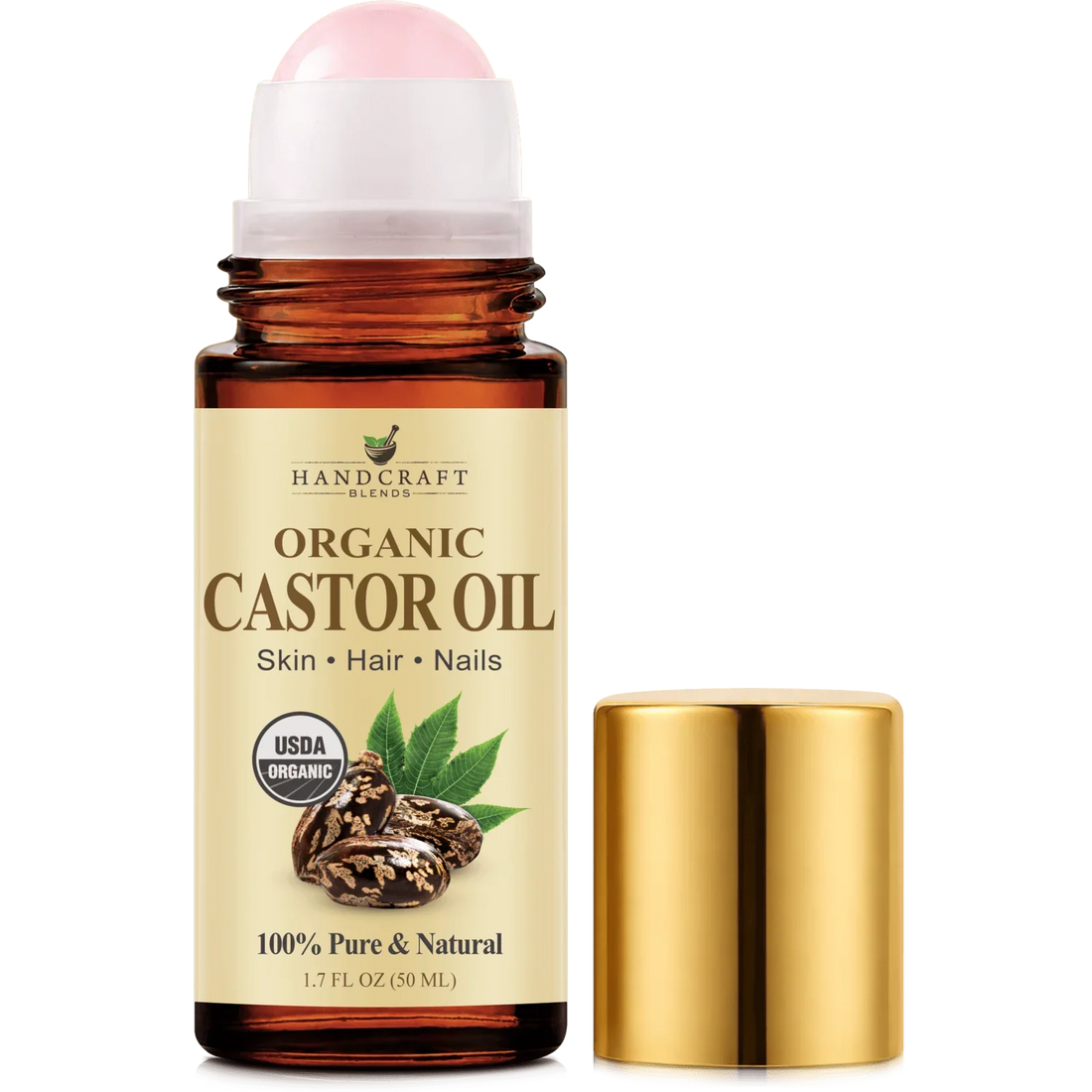 Organic Castor Oil with Rose Quartz Roll-On Bottles