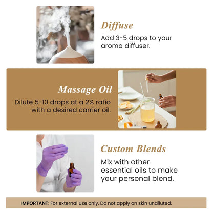 Frankincense essential oil uses: diffuse, mix for massage oil, or create custom blends.