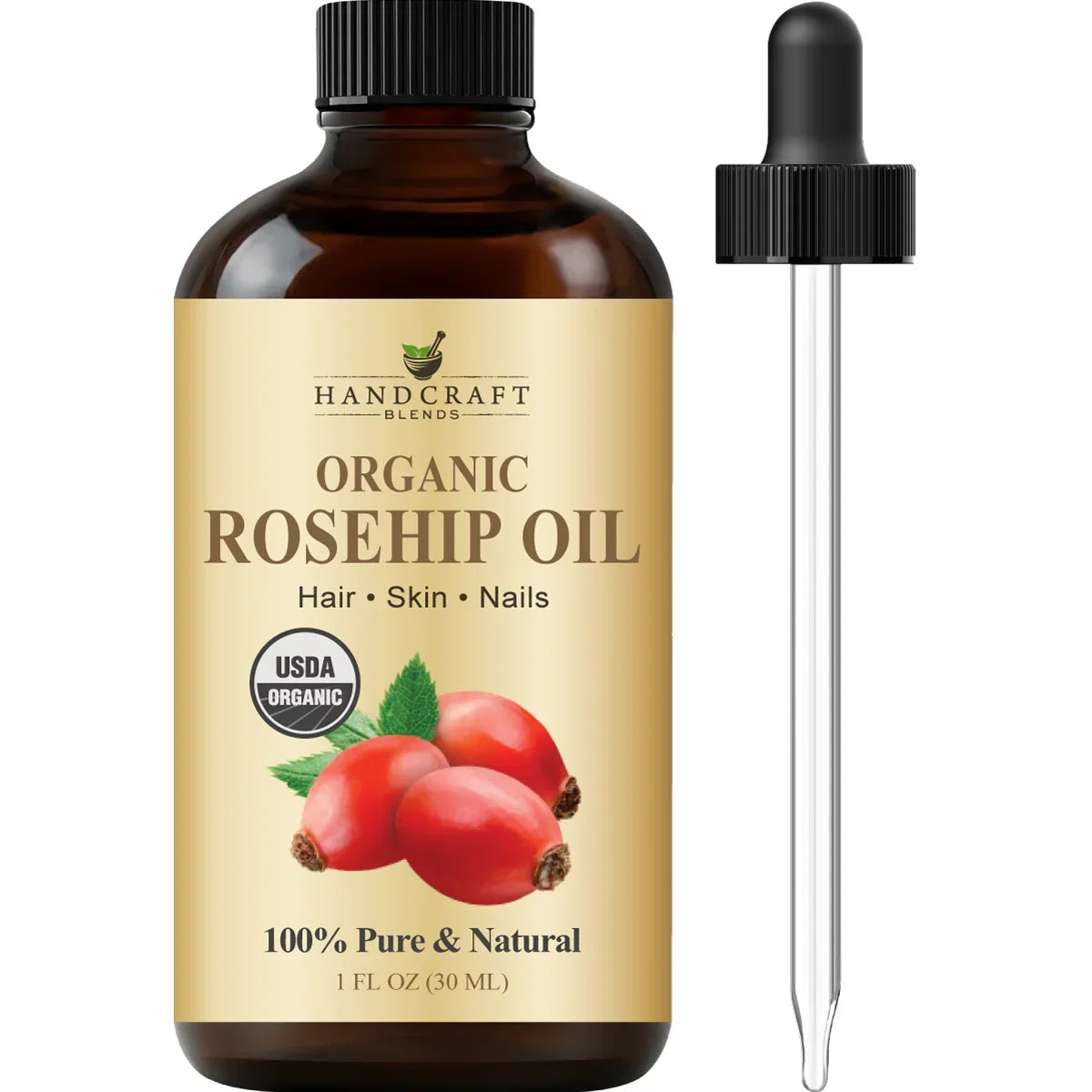 USDA Organic Rosehip Carrier Oil bottle front view